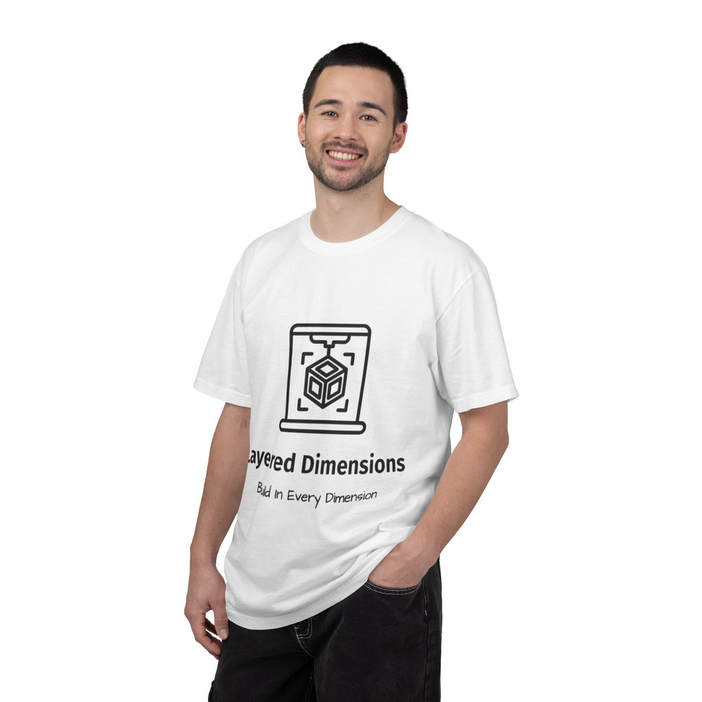 T-Shirt — Layered Dimensions 3D Logo Tee: "Build in Every Dimension" with QR Gift Back Print