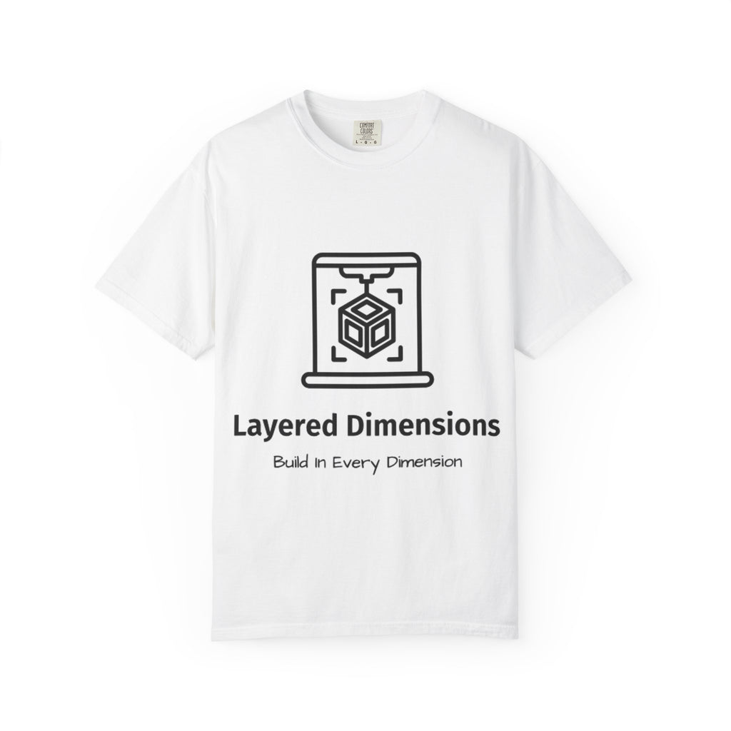 T-Shirt — Layered Dimensions 3D Logo Tee: "Build in Every Dimension" with QR Gift Back Print