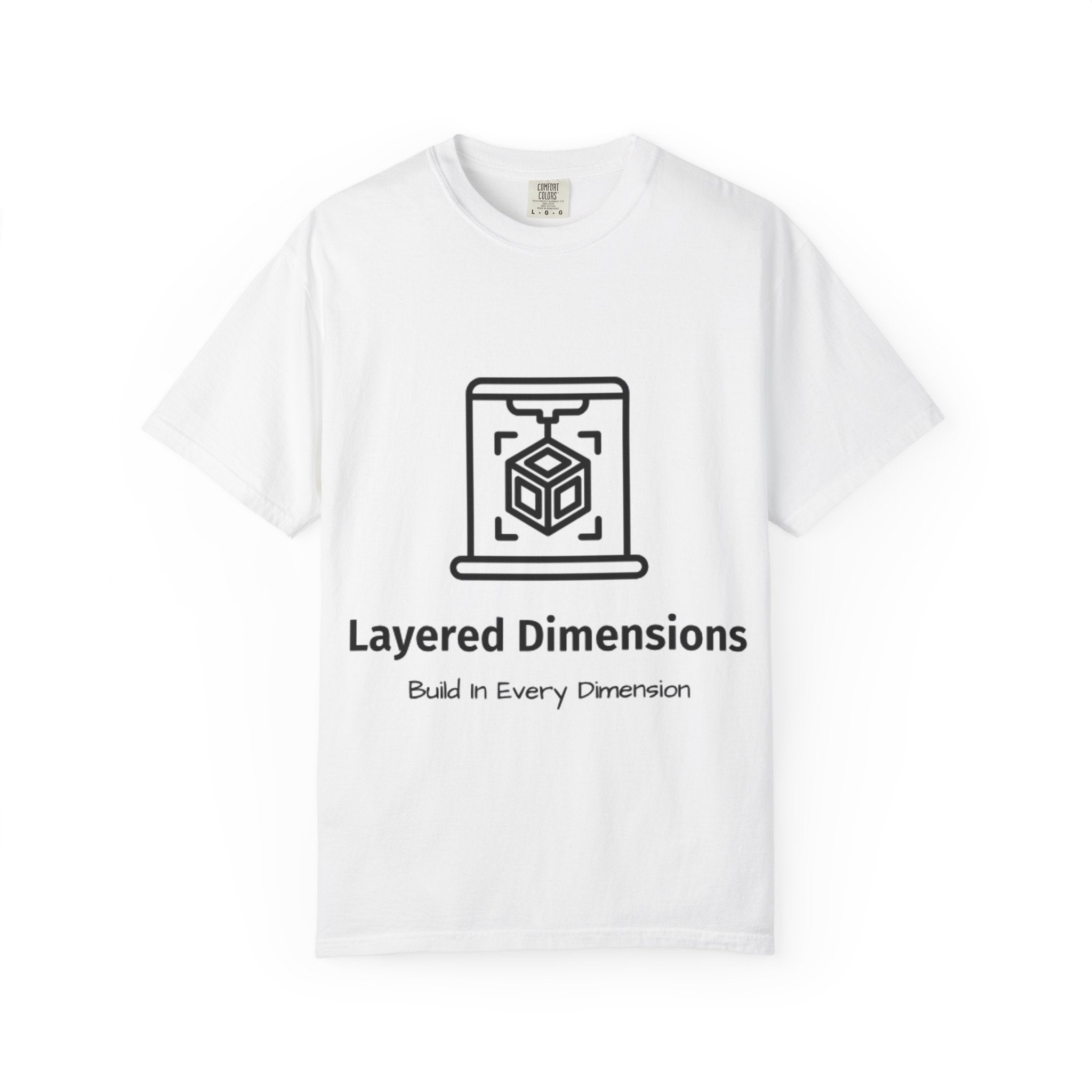 T-Shirt — Layered Dimensions 3D Logo Tee: "Build in Every Dimension" with QR Gift Back Print